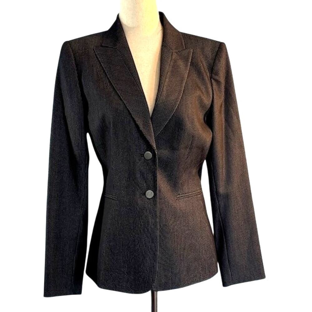 Tahari ASL Women's Blazer Jacket Gray w/ Pinstripe Fully Lined Tapered Waist 4 S